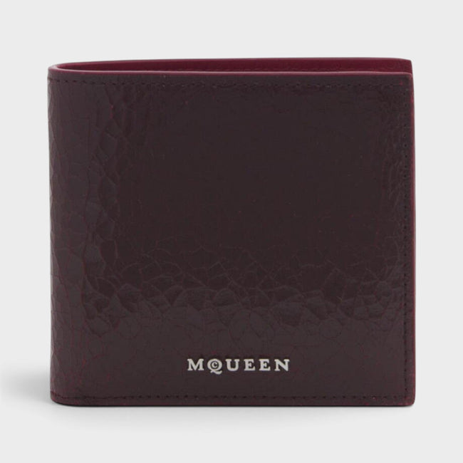 Logo Bi-fold Wallet Crackled Leather Cranberry Red