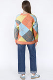 Orange Argyle Wool‑Blend Knit Cardigan