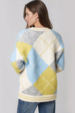 Lime Argyle Wool‑Blend Knit Cardigan