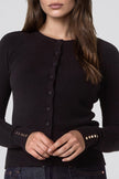 Black Fine Knit Crew Neck Cardigan