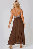 Robe longue à bretelles en crochet marron