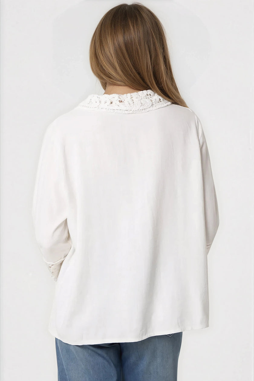 White Crochet Linen Blend Shirt