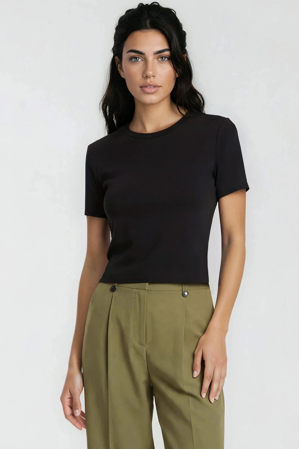 Black Crew Cotton T-Shirt | Baby Tee