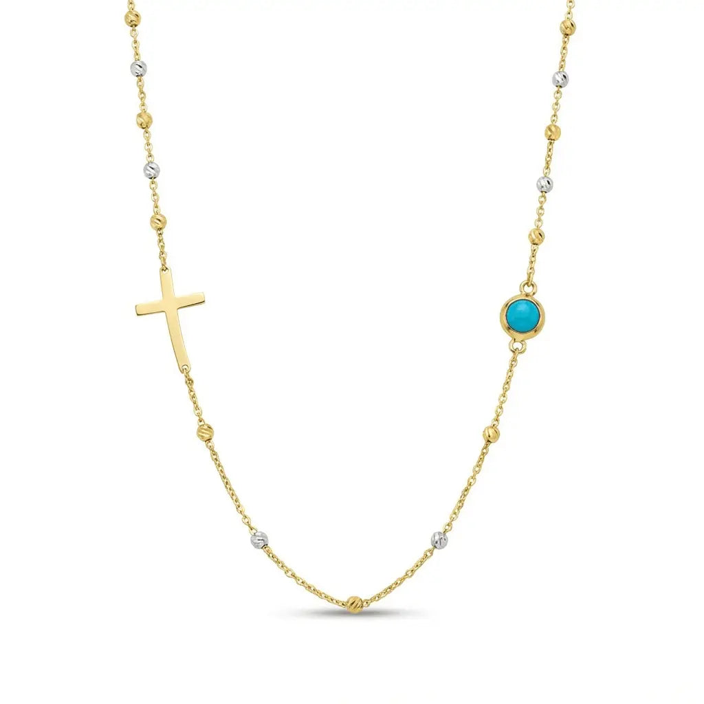 14K Gold Turquoise Necklace – Cross Turquoise Accent | Majestic Jewellery