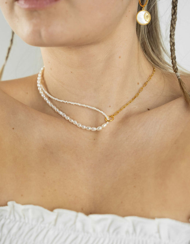 Chain Link Pearl Necklace