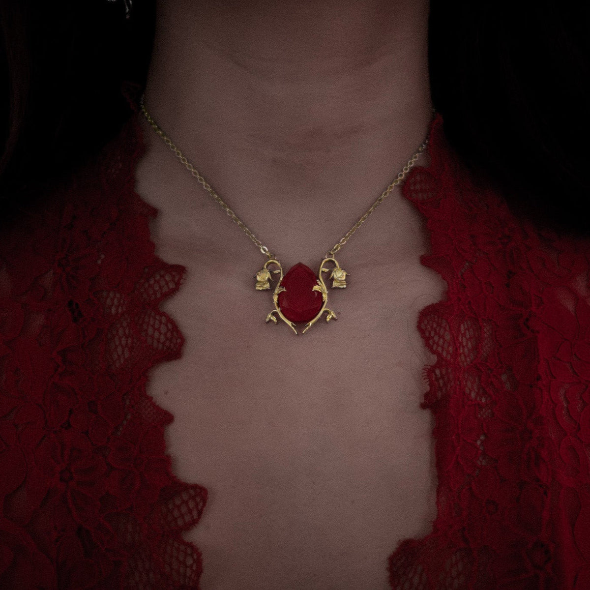 Gold Cursed Bloom Rose Gemstone Necklace