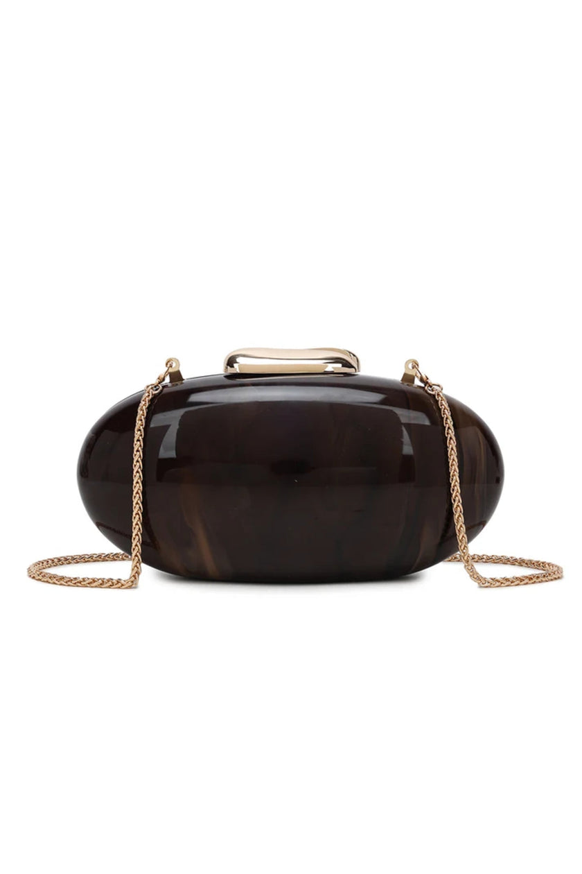 Dark Brown Oval Evening Clutch Bag