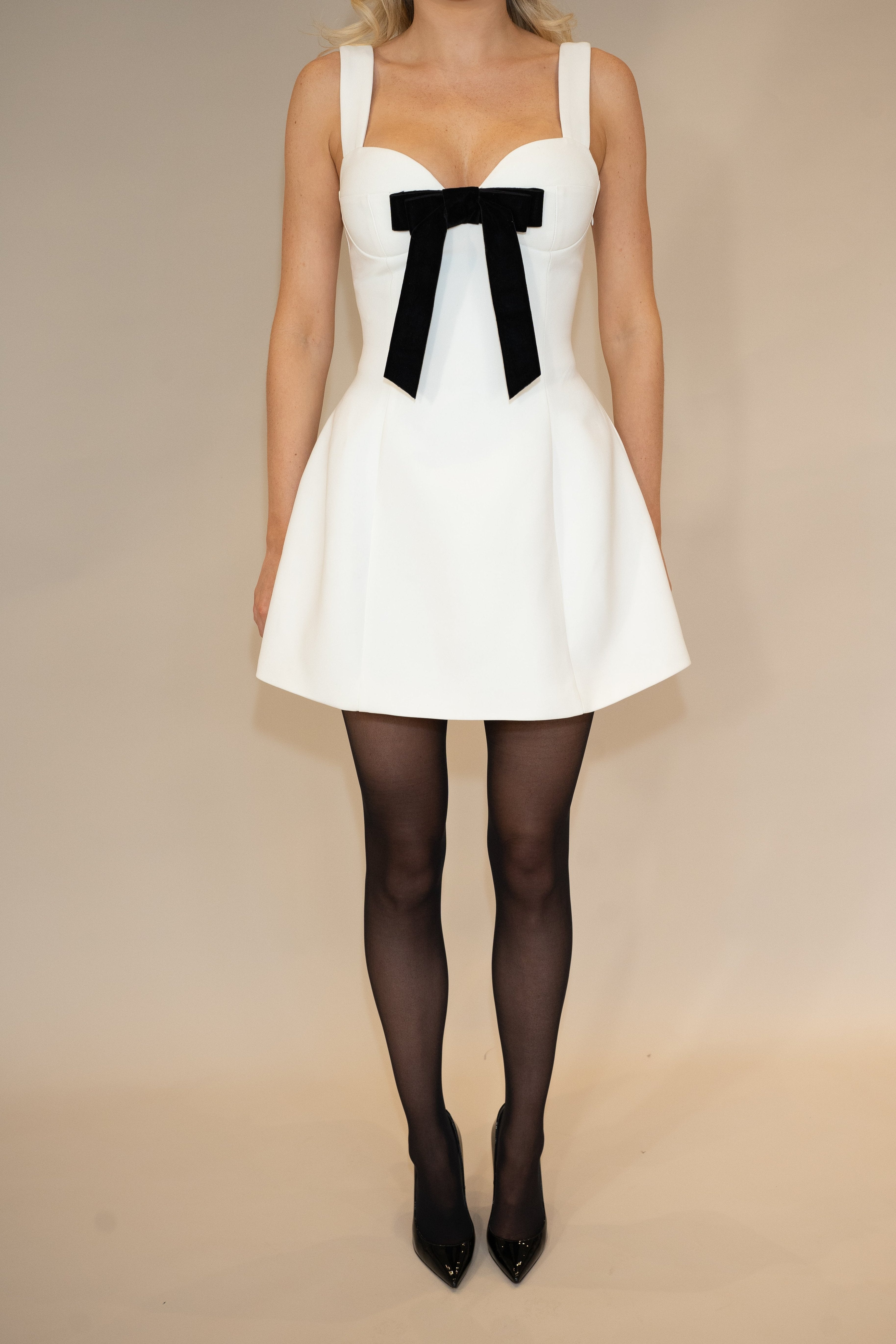 Darling Dress in Off White (Velvet Bow)