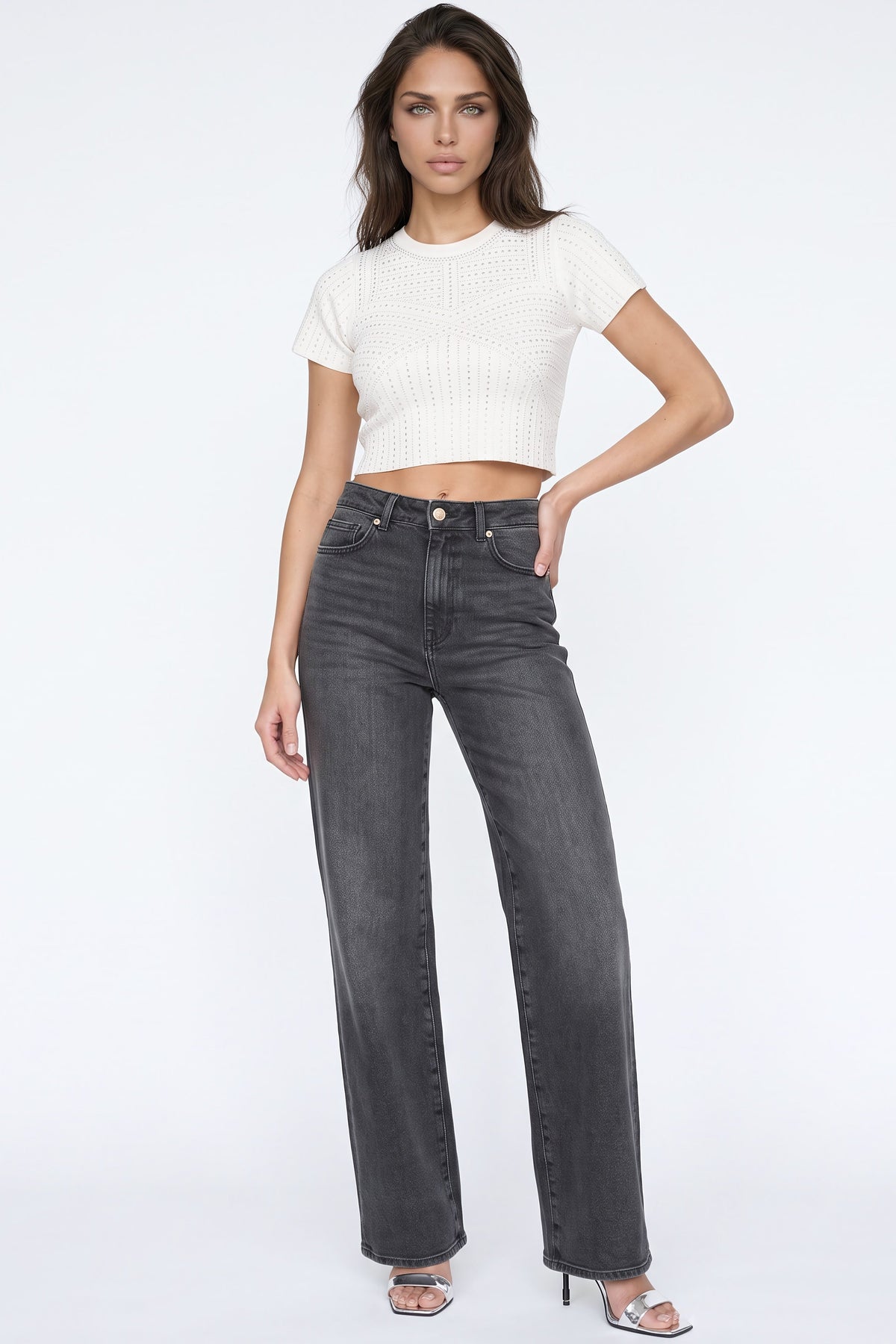 White Embellished Crop Top