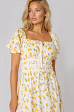 Abito midi in cotone a fiori giallo