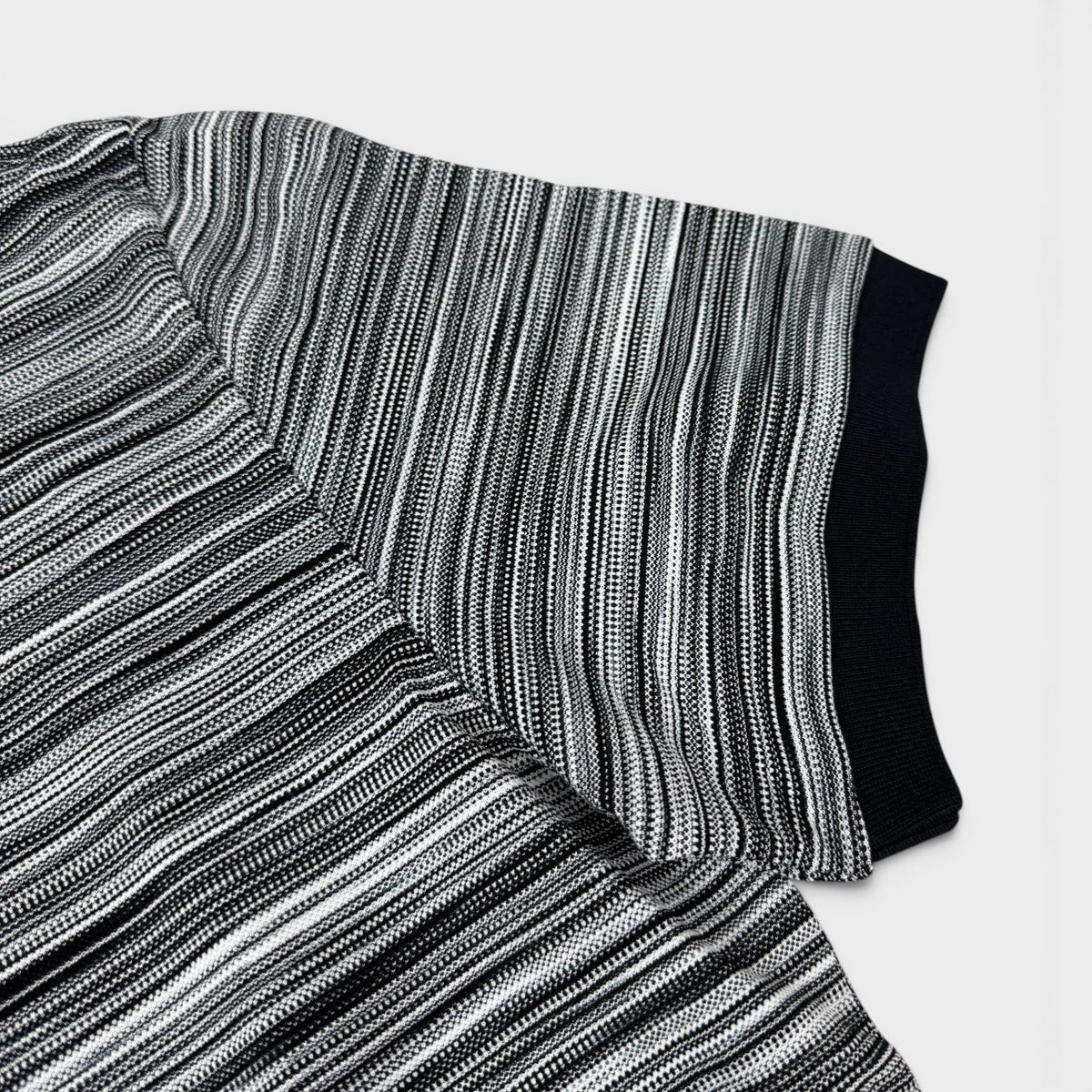 Striped Contrast Collar Polo Shirt Space Dyed Black White