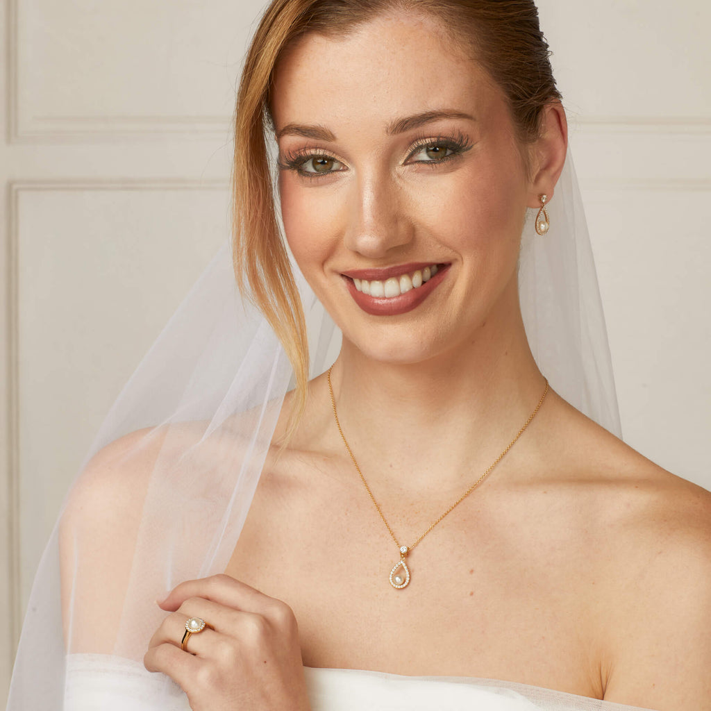 Diamonfire Open Halo Teardrop Earrings with Shell Pearl