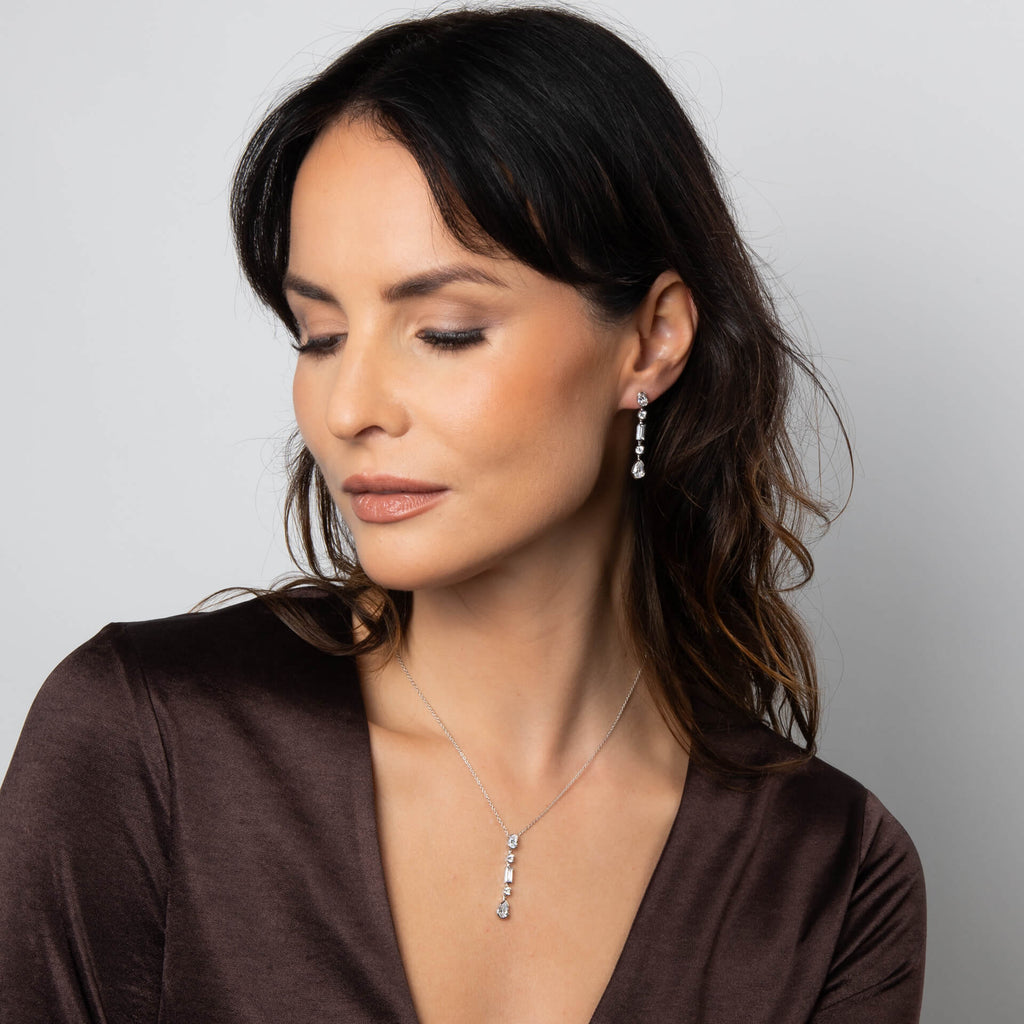 Diamonfire Elongated Half Bezel Drop Earrings