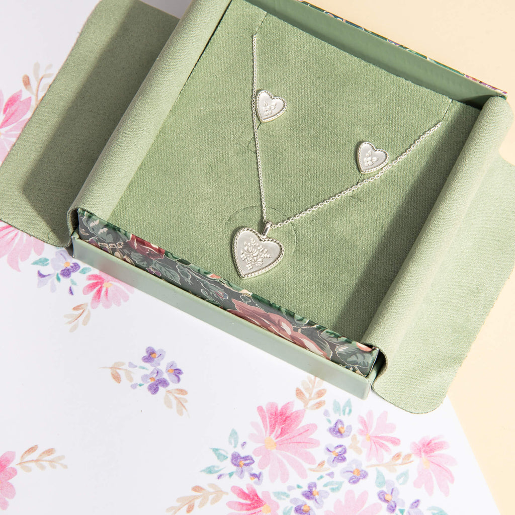 Laura Ashley Silver Spring Posy Vintage Heart Necklace