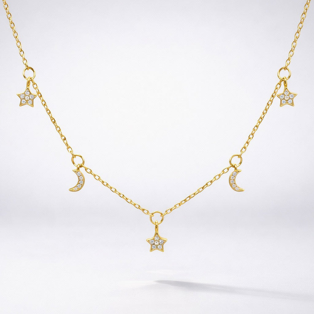 Elsie Star & Moon Charm Necklace | 18k Gold Plated