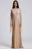 Nude Embellished Angel Sleeve Evening Maxi Dress
