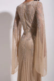 Nude Embellished Angel Sleeve Evening Maxi Dress
