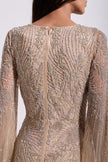 Nude Embellished Angel Sleeve Evening Maxi Dress