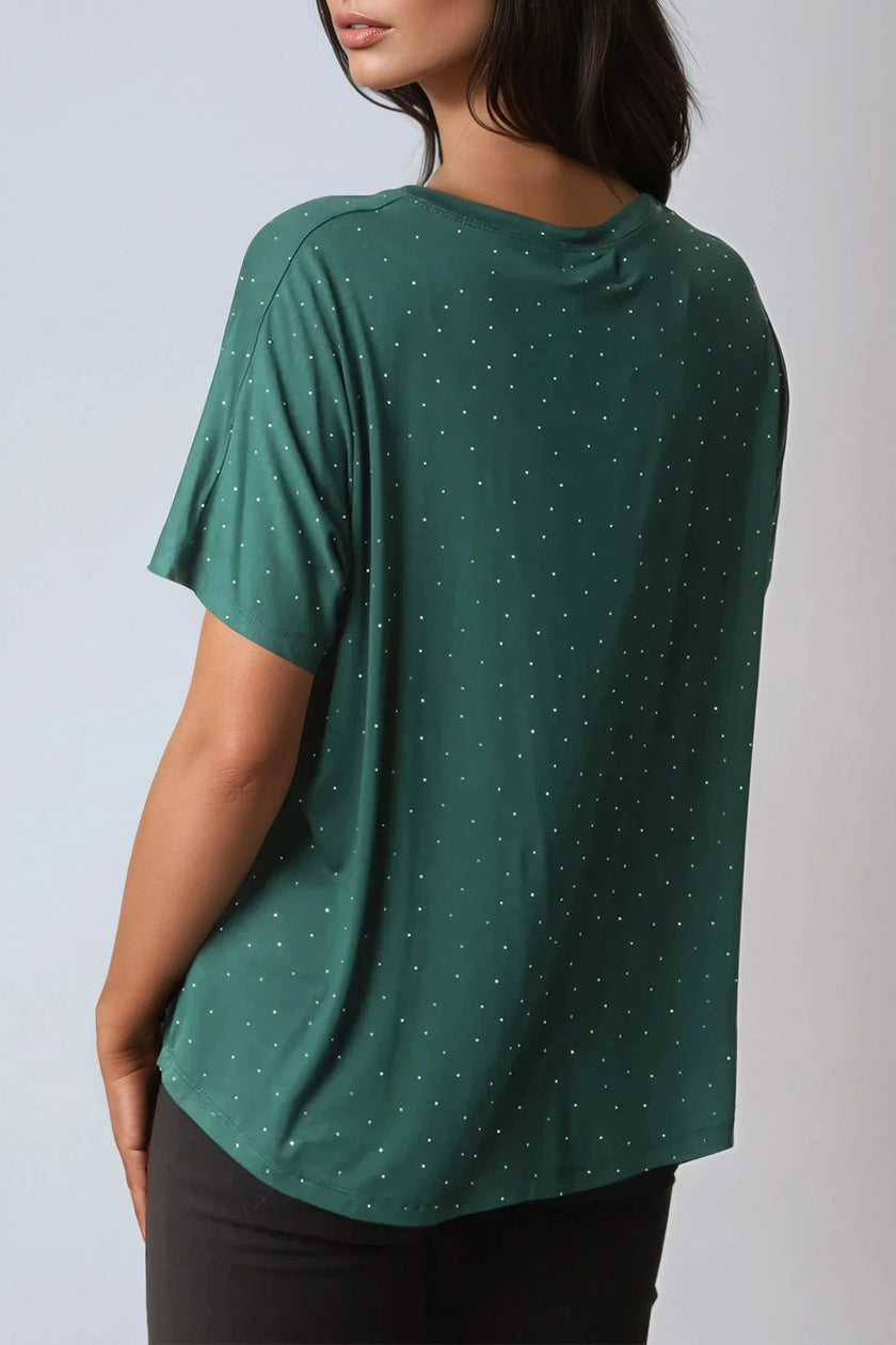 T-shirt verde a girocollo con decorazioni