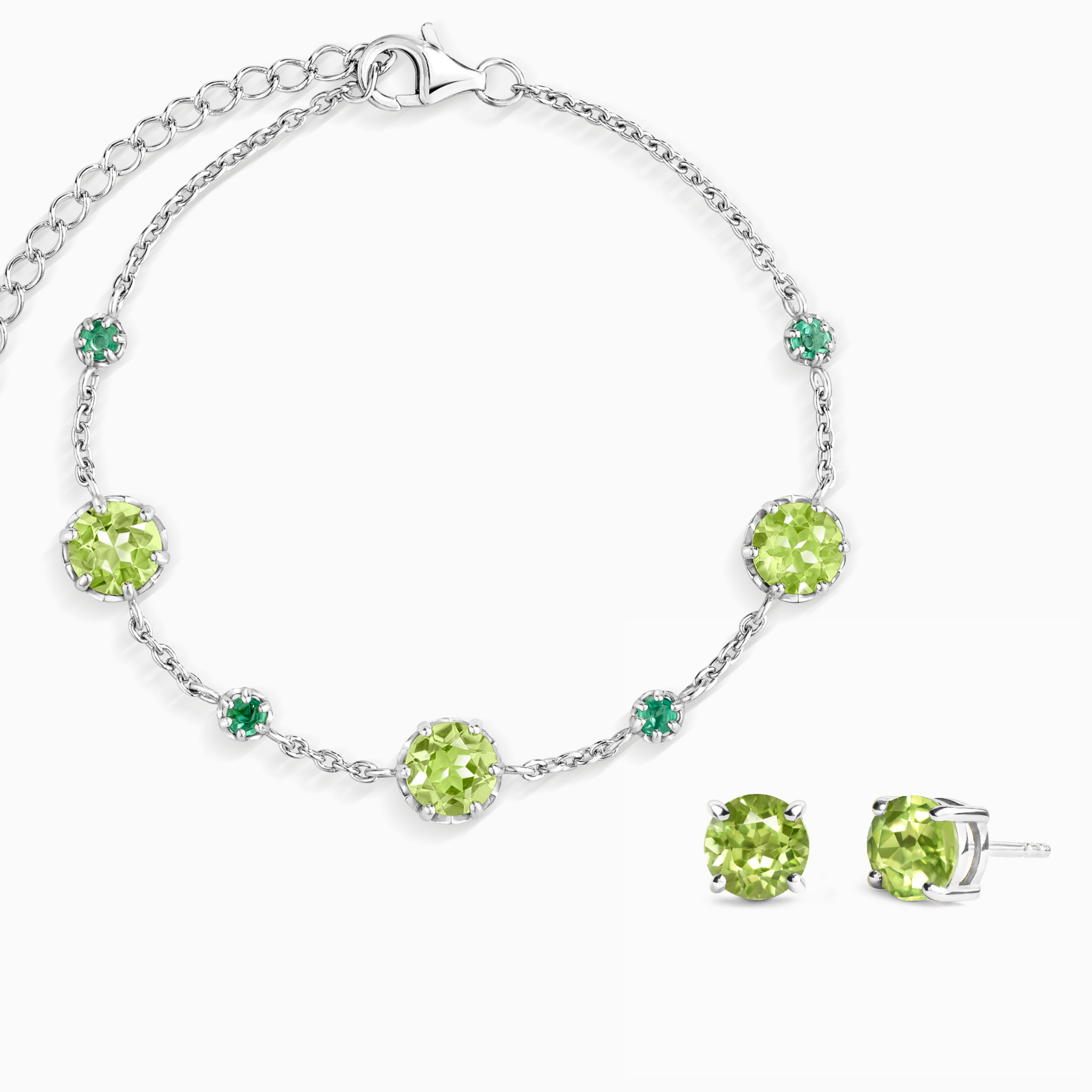 Sieradenset met smaragd en peridot in sterling zilver
