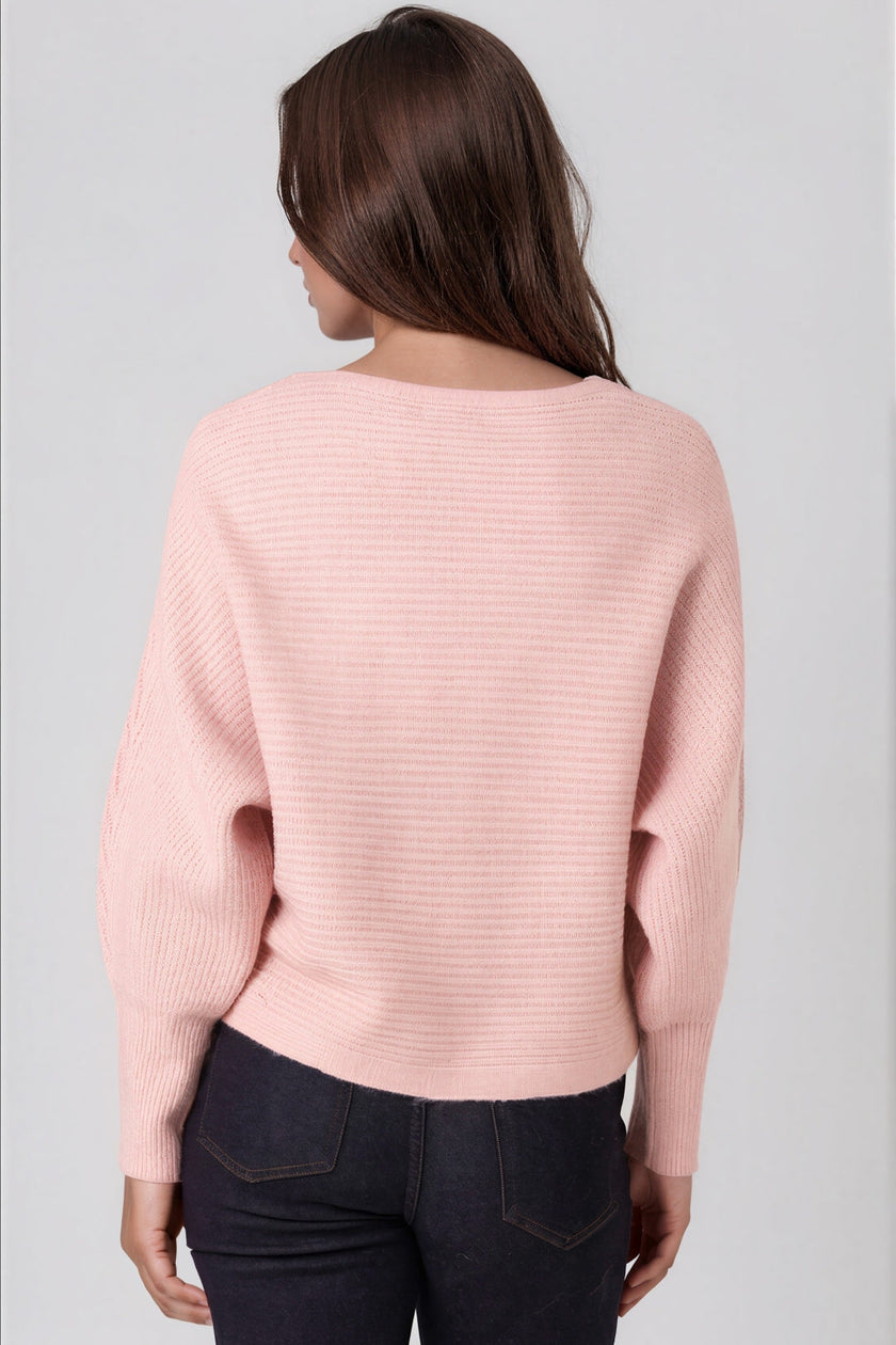Pink Ribbed Knit Batwing Jumper