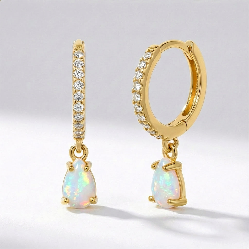 Eva Opal Charm Drop Huggies | 18k Gold Plated
