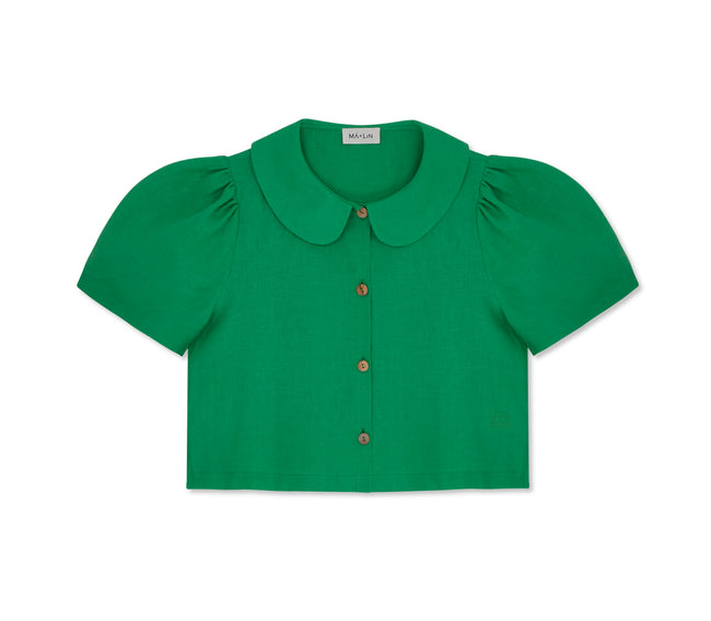 Frances Linen Cropped Blouse  - Jade - size M on pre-order for the end of September delivery