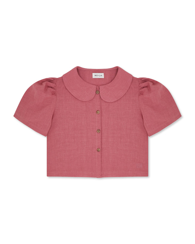 Frances Linen Cropped Blouse  - Berry
