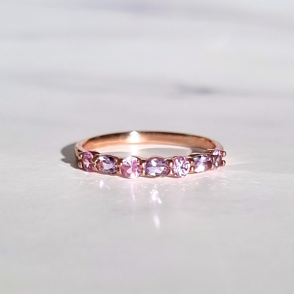 Roze Saffier & Roze Amethist Half-Eeuwigheidsring in 18K Roségoud Vermeil