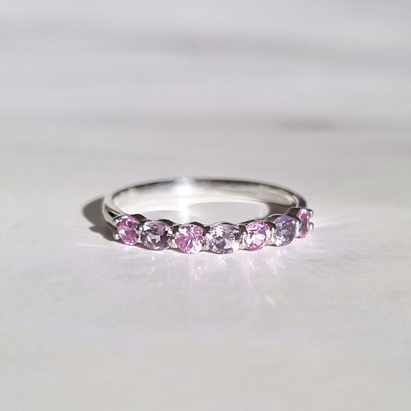 Roze Saffier & Roze Amethist Halve Eeuwigheidsring van Sterling Zilver
