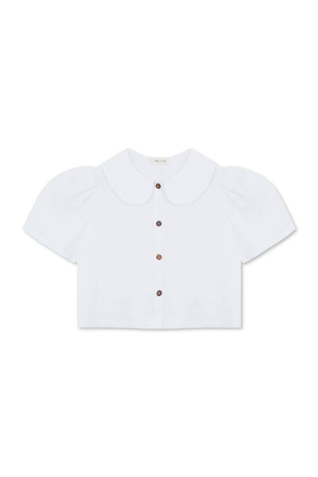 Frances Linen Cropped Blouse  - White