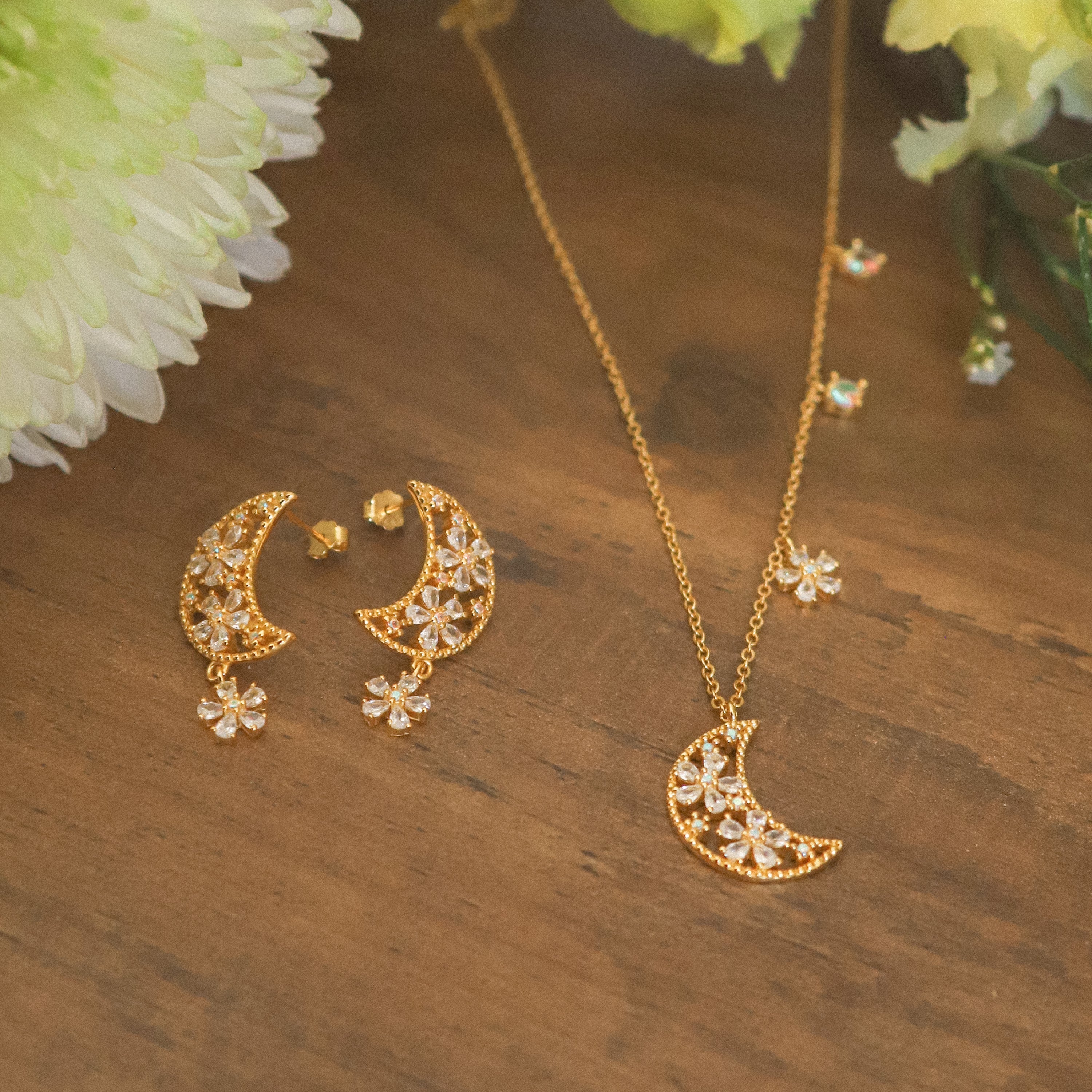 Posie Flower Moon Earrings | 18k Gold Plated