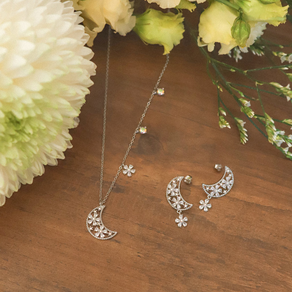 Flora Flower Moon Pendant Necklace | 925 Sterling Silver