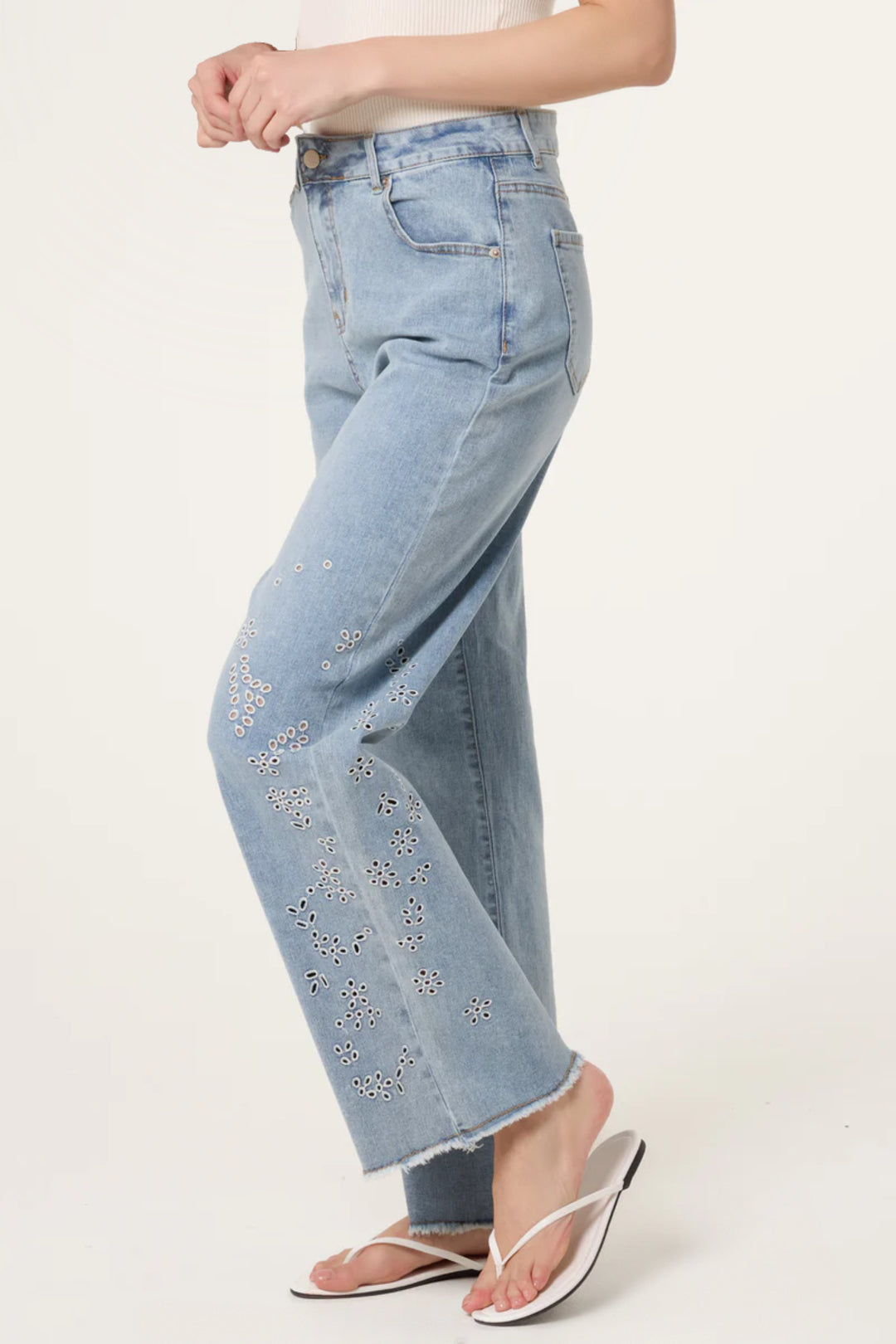 Light Blue Eyelet Embroidered Jeans