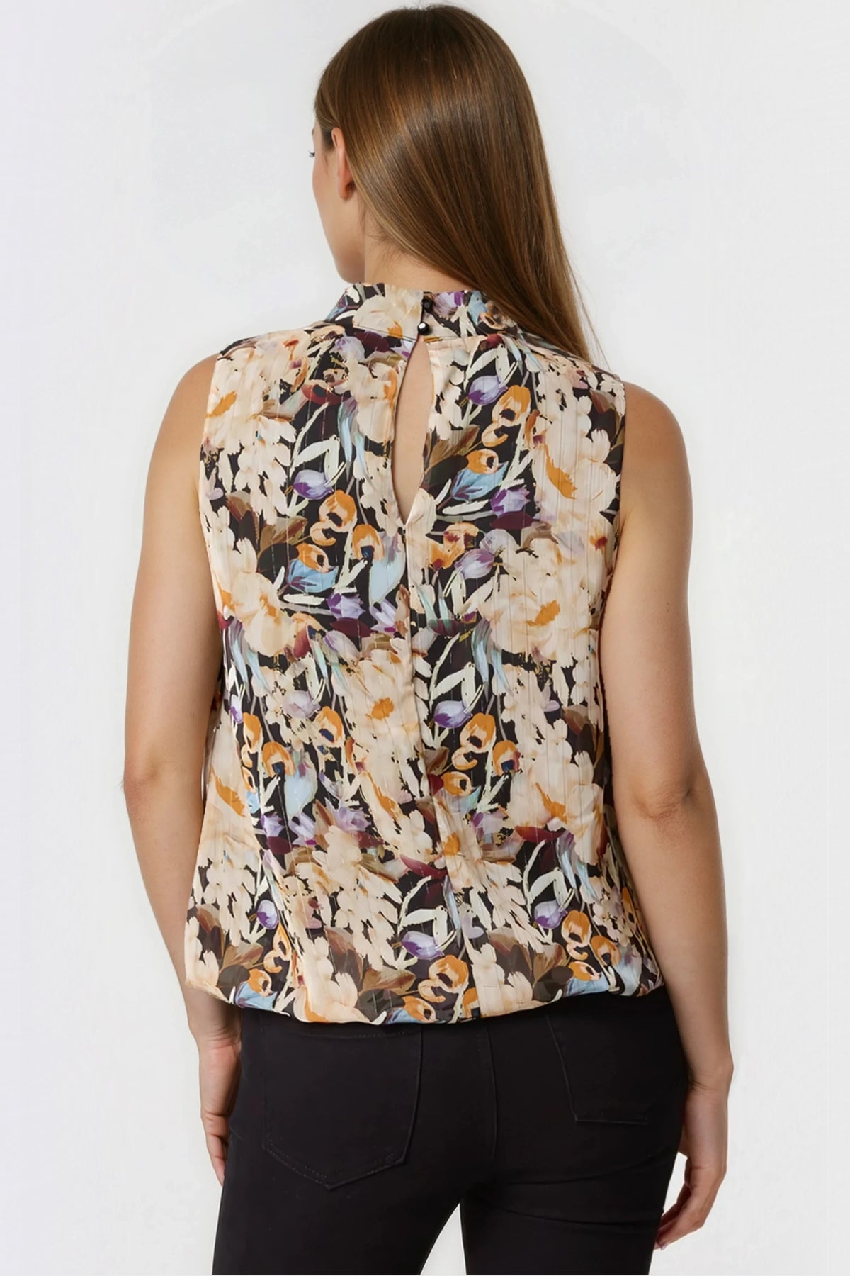 Black Floral High Neck Puffball Top
