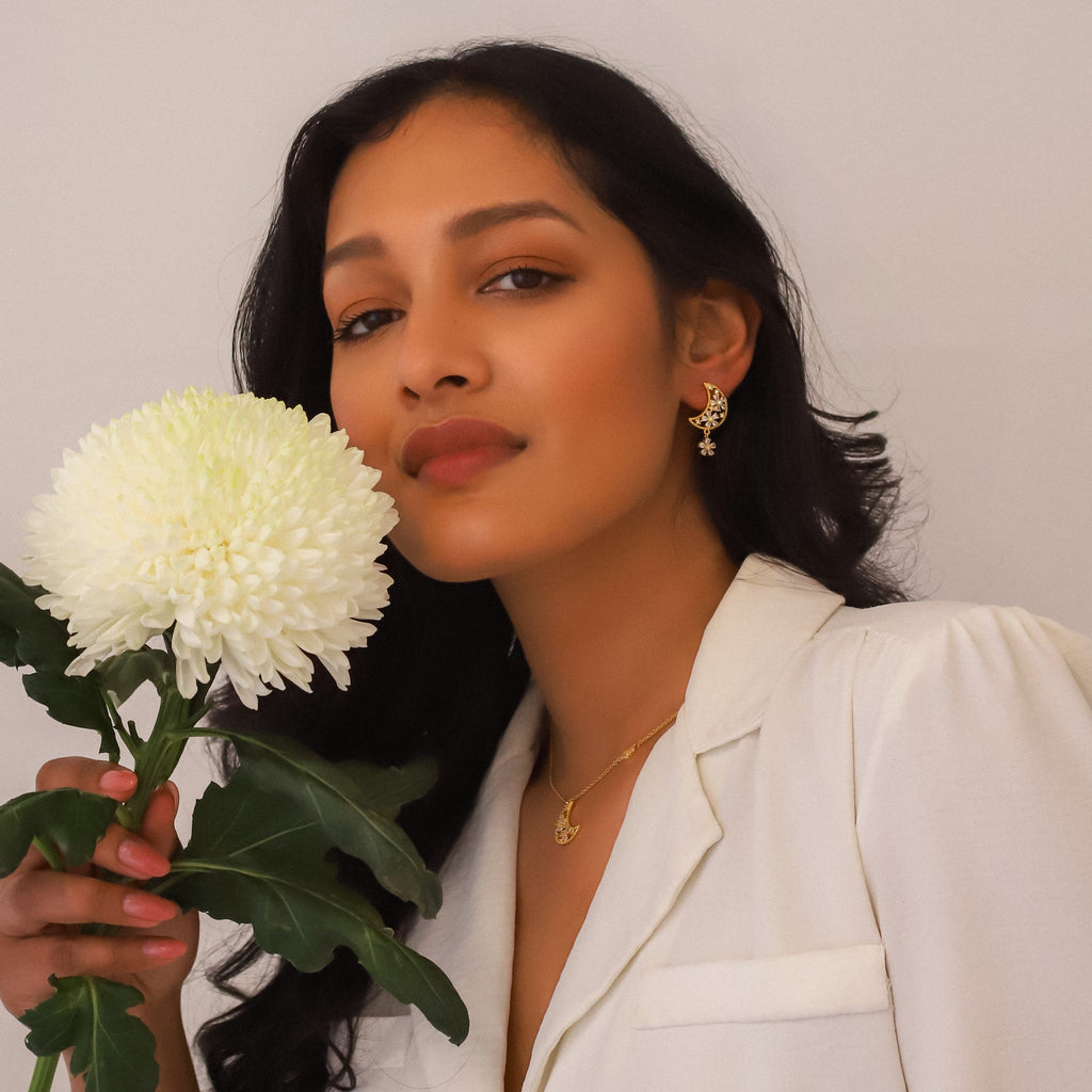 Posie Flower Moon Earrings | 18k Gold Plated