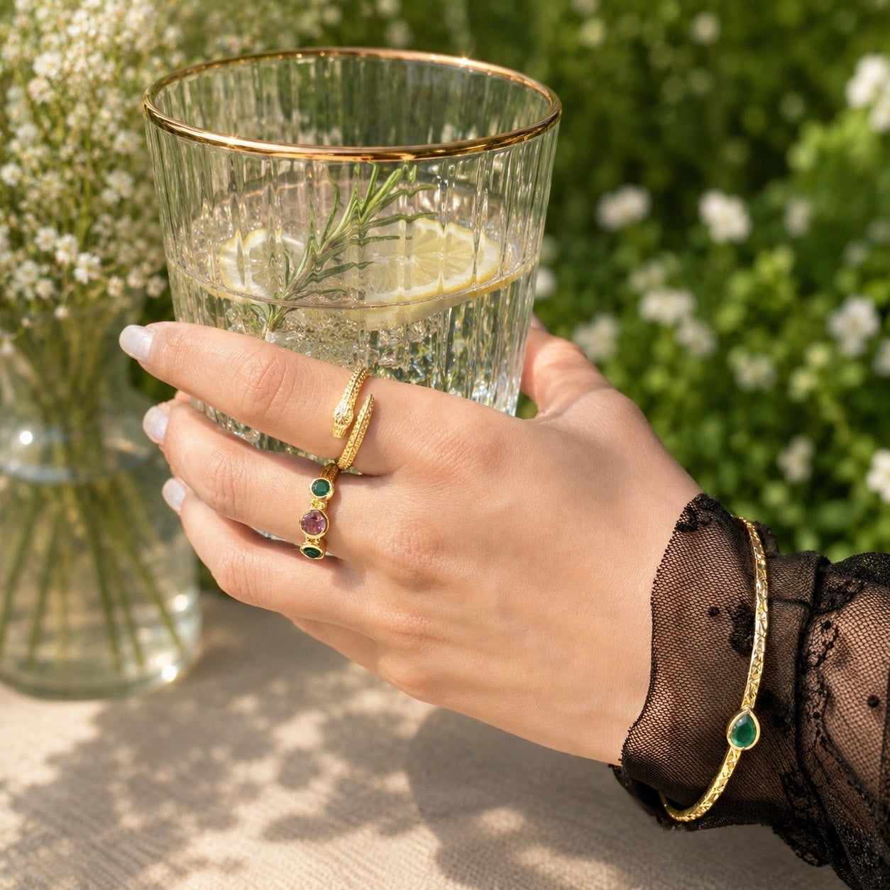 Medusa Gold Snake Ring with Cubic Zirconia Eyes