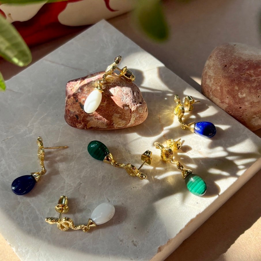 Medusa Small Gemstone Drop Earrings Malakit
