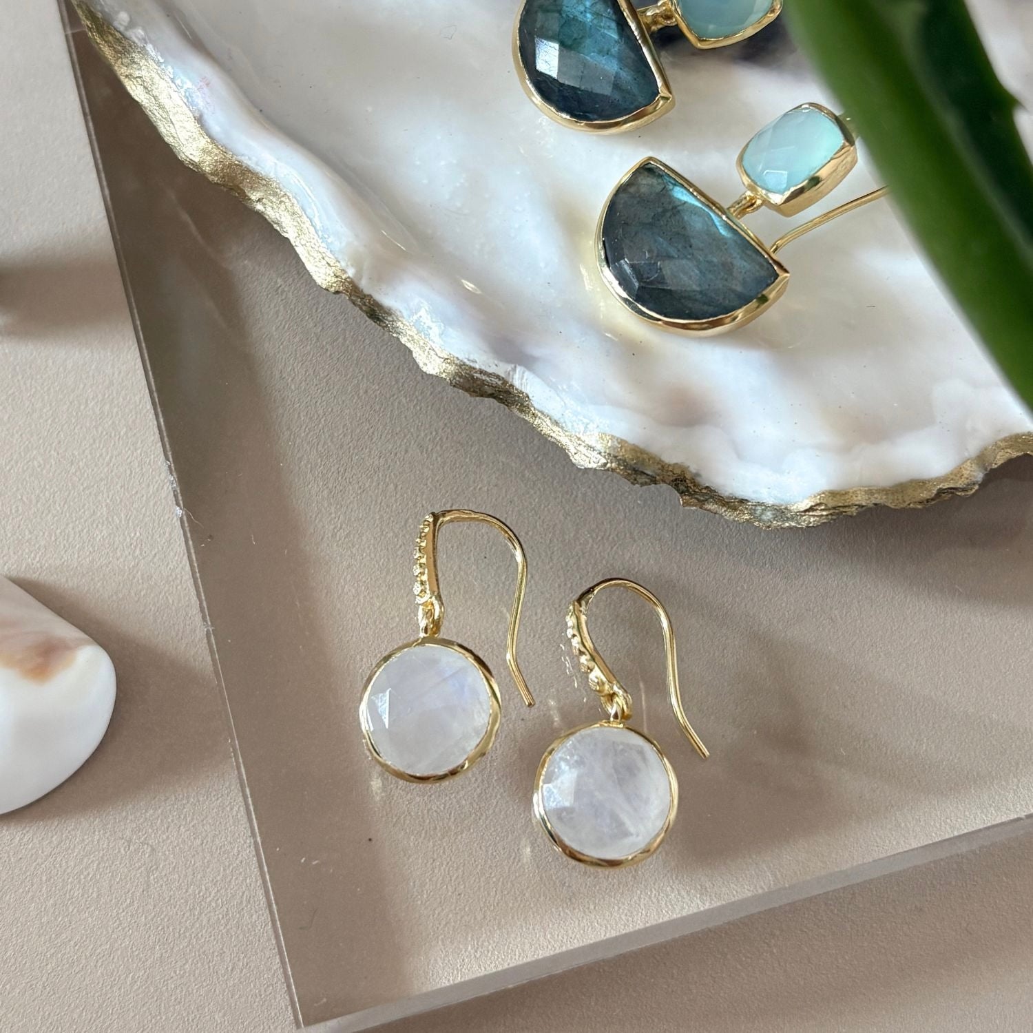 Charis Round Gemstone Earrings Moonstone