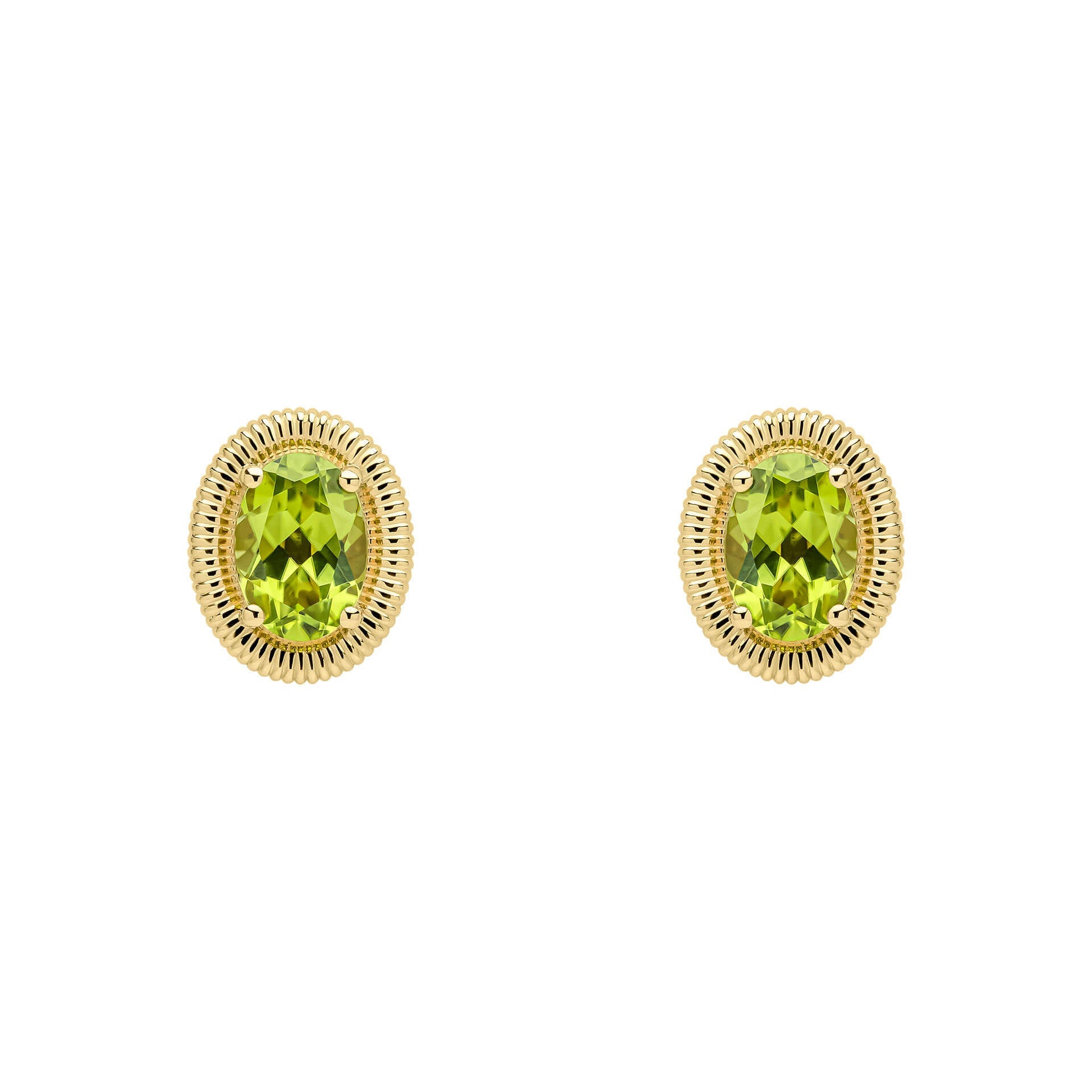 Elements Gold Peridot Oval Ridged Stud Earrings
