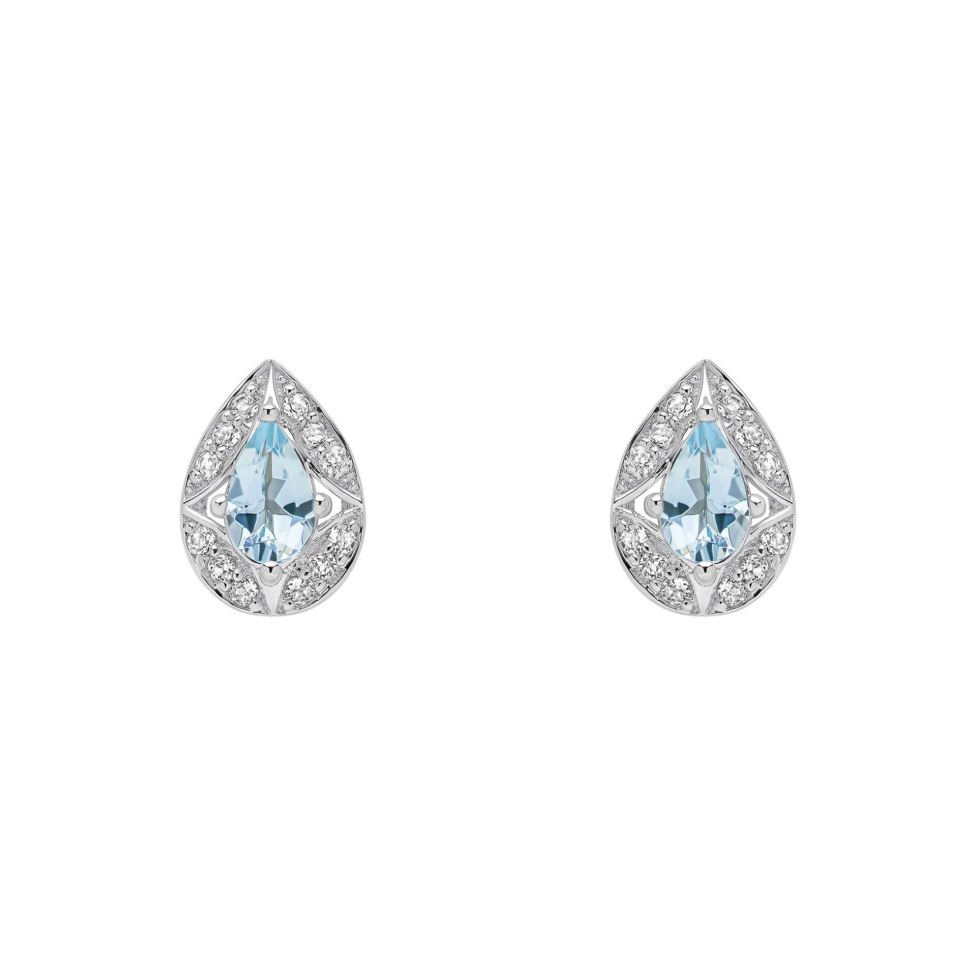 Elements Gold Aquamarine and White Topaz Art Deco Stud Earrings