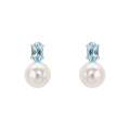 Elements Gold Freshwater Pearl and Sky Blue Topaz Stud Earrings