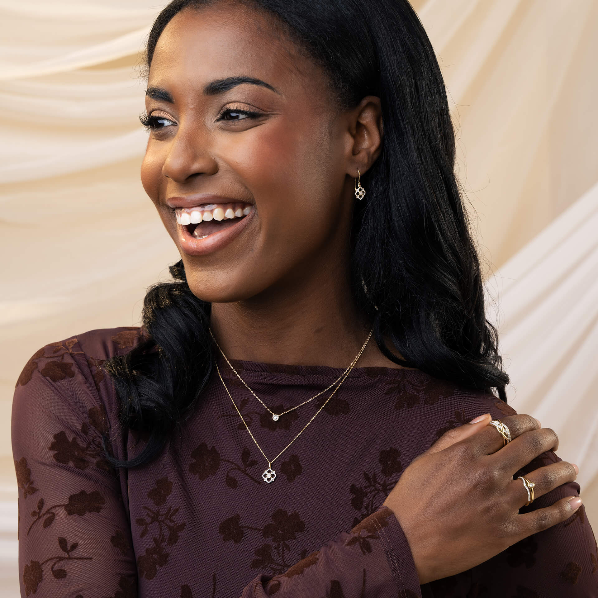 Elements Gold Diamond Floral Drop Earrings