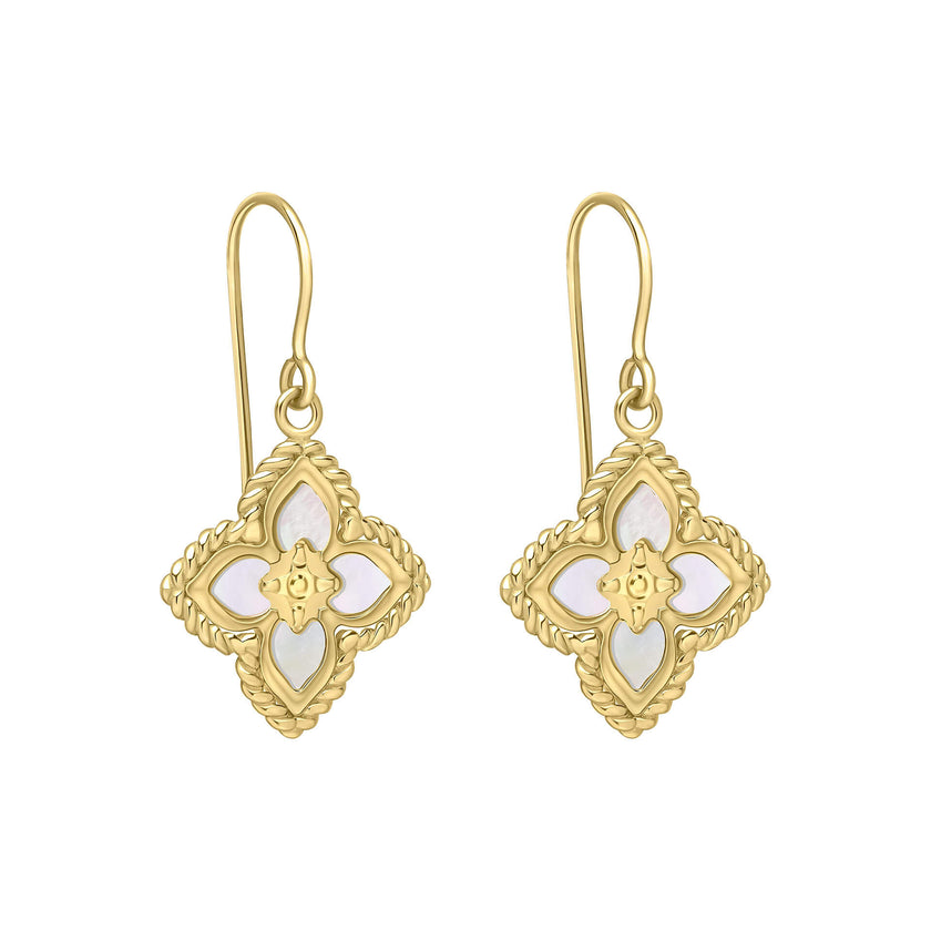 Elements Gold Mother of Pearl Flower Hook Earrings