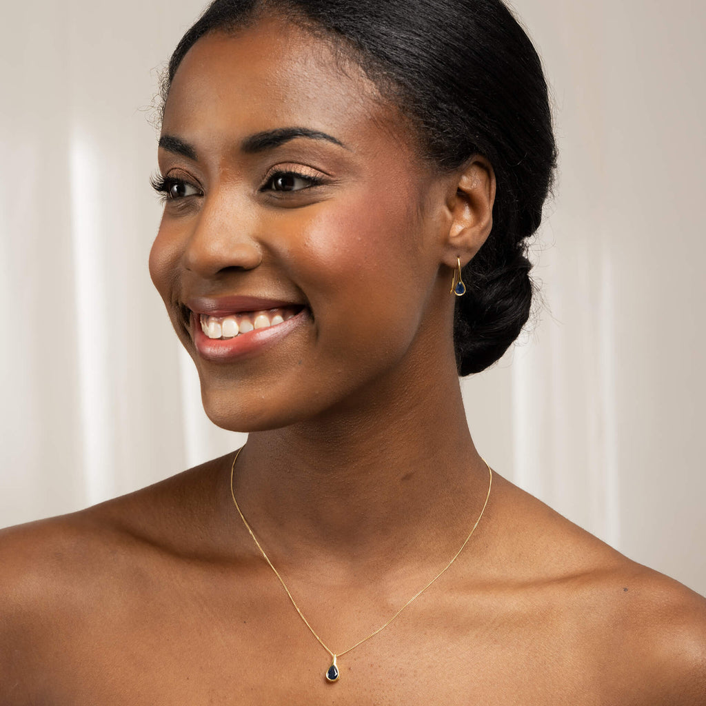 Elements Gold Blue Sapphire Sleek Teardrop Pendant