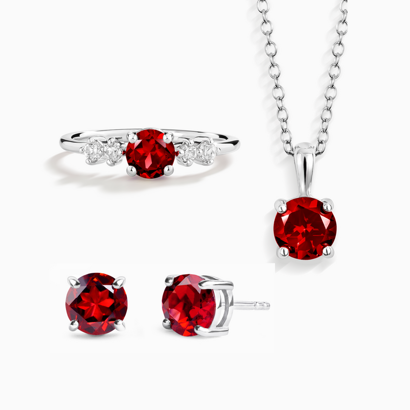 Garnet Everyday Jewellery Gift Set in Sterling Silver