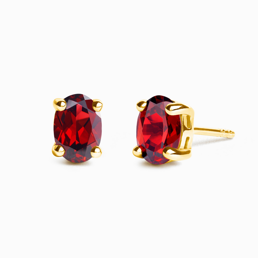 Orecchini a lobo ovali con granato in argento dorato 18k