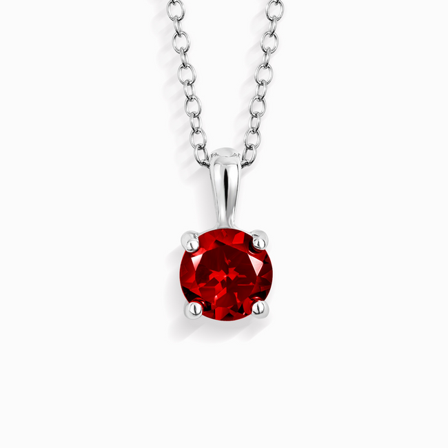 Garnet Solitaire Pendant Necklace in Sterling Silver