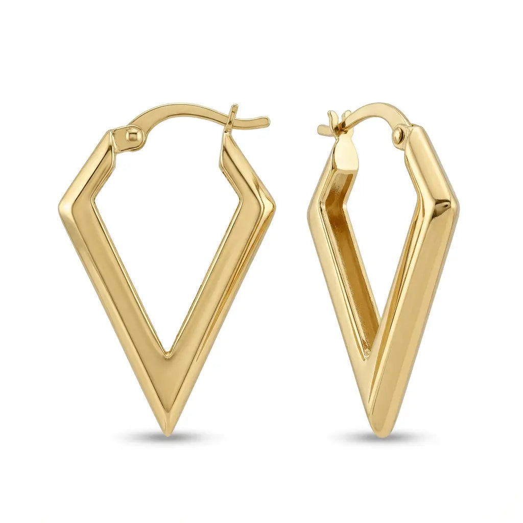 Solid Gold Earrings – Geometric V Shaped Hoop | Gold | Majestic Jewellery