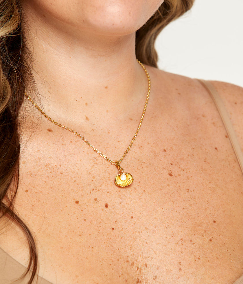 Gold Pearl Sea Shell Necklace
